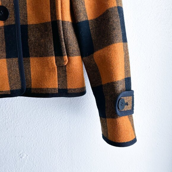 LOFT Wool Buffalo Check Double Breasted Navy/Gold Swing Coat - Picture 7 of 12